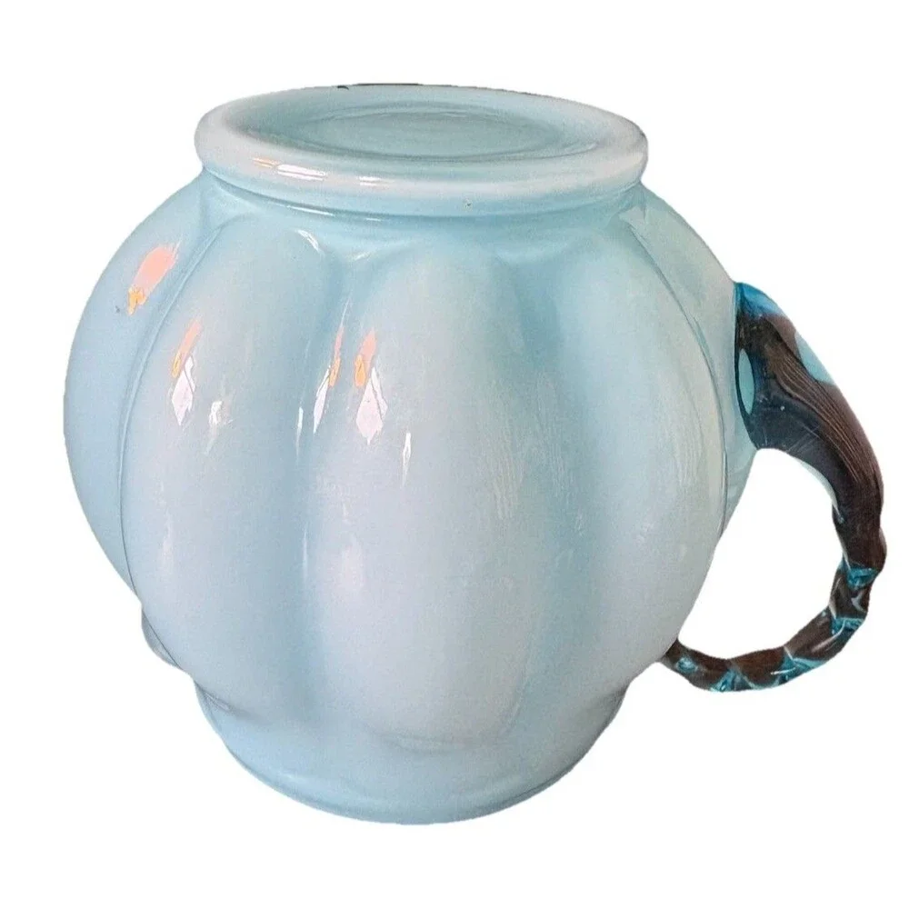 Vintage Fenton Melon Pattern Aqua Blue Glass Pitcher W/Applied Handle EXCELLENT - Picture 5 of 7